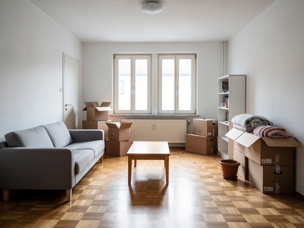 Wohnung mit gepackten Boxen vor der Übergabe